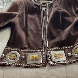 Double D Ranch Gorgeous Suede Jacket with vintage photos of chiefs